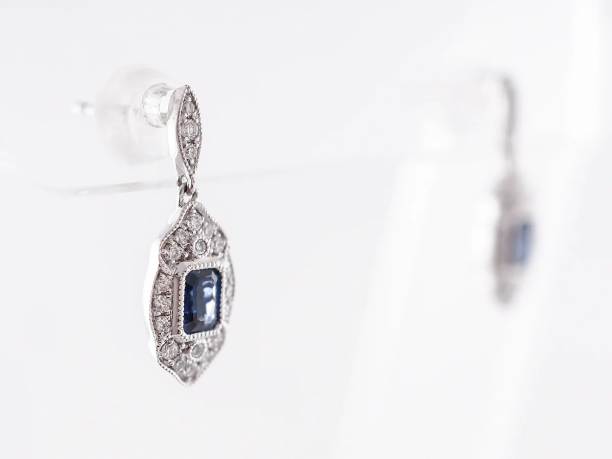 Art Deco Style Earrings w/ Sapphires & Diamonds - Image 2