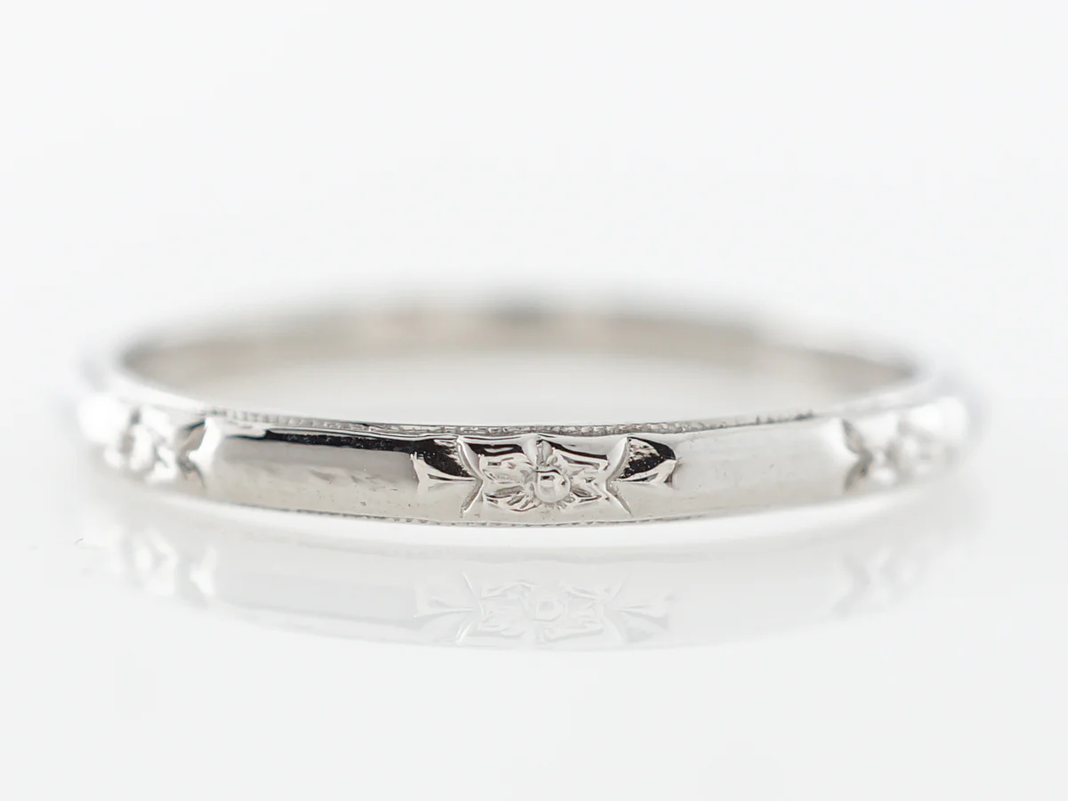Art Deco Style Orange Blossom Wedding Band in Platinum