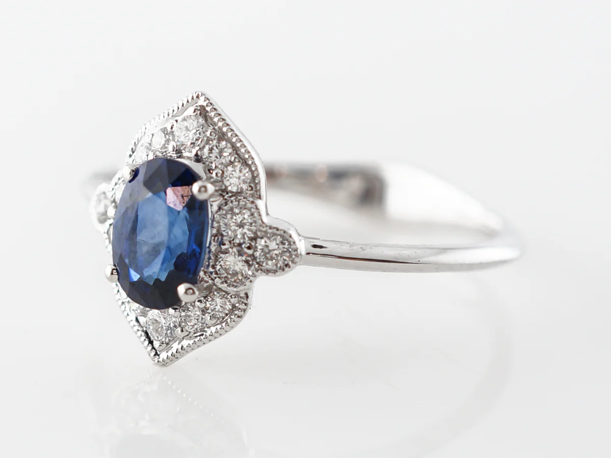 Art Deco Style Oval Sapphire Engagement Ring - Image 2