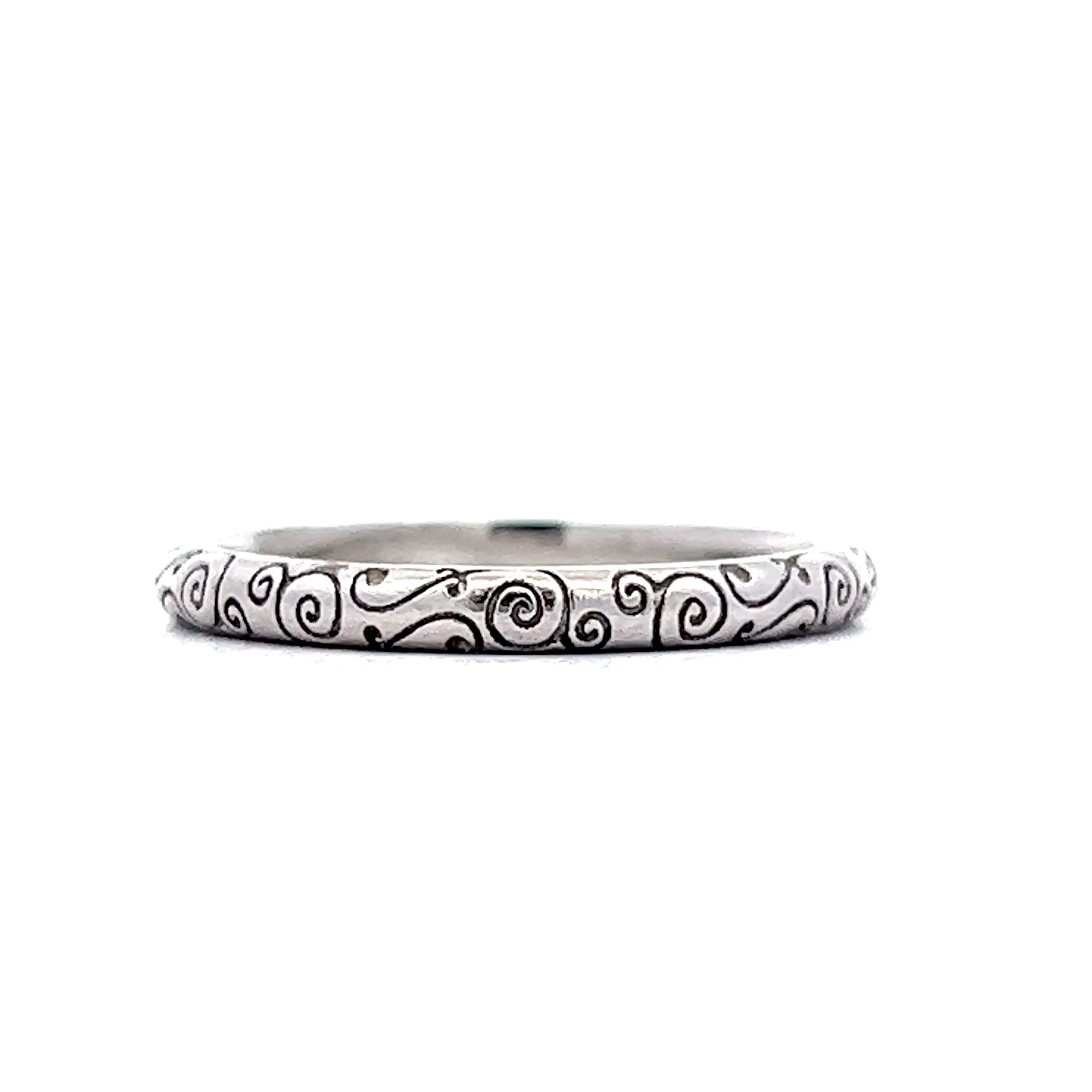 Art Deco Swirl Engraved Wedding Band in Platinum - Image 2