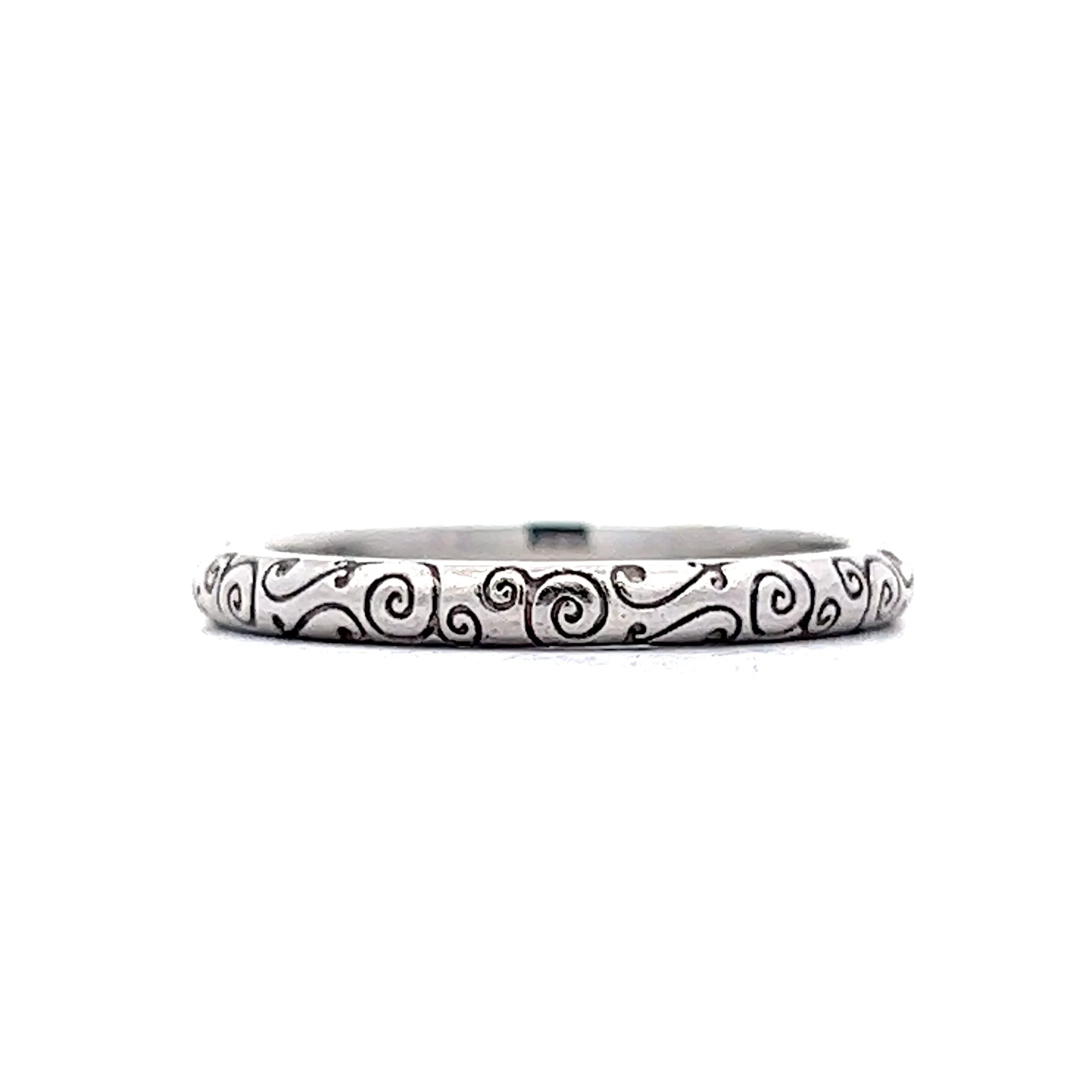 Art Deco Swirl Engraved Wedding Band in Platinum - Image 3