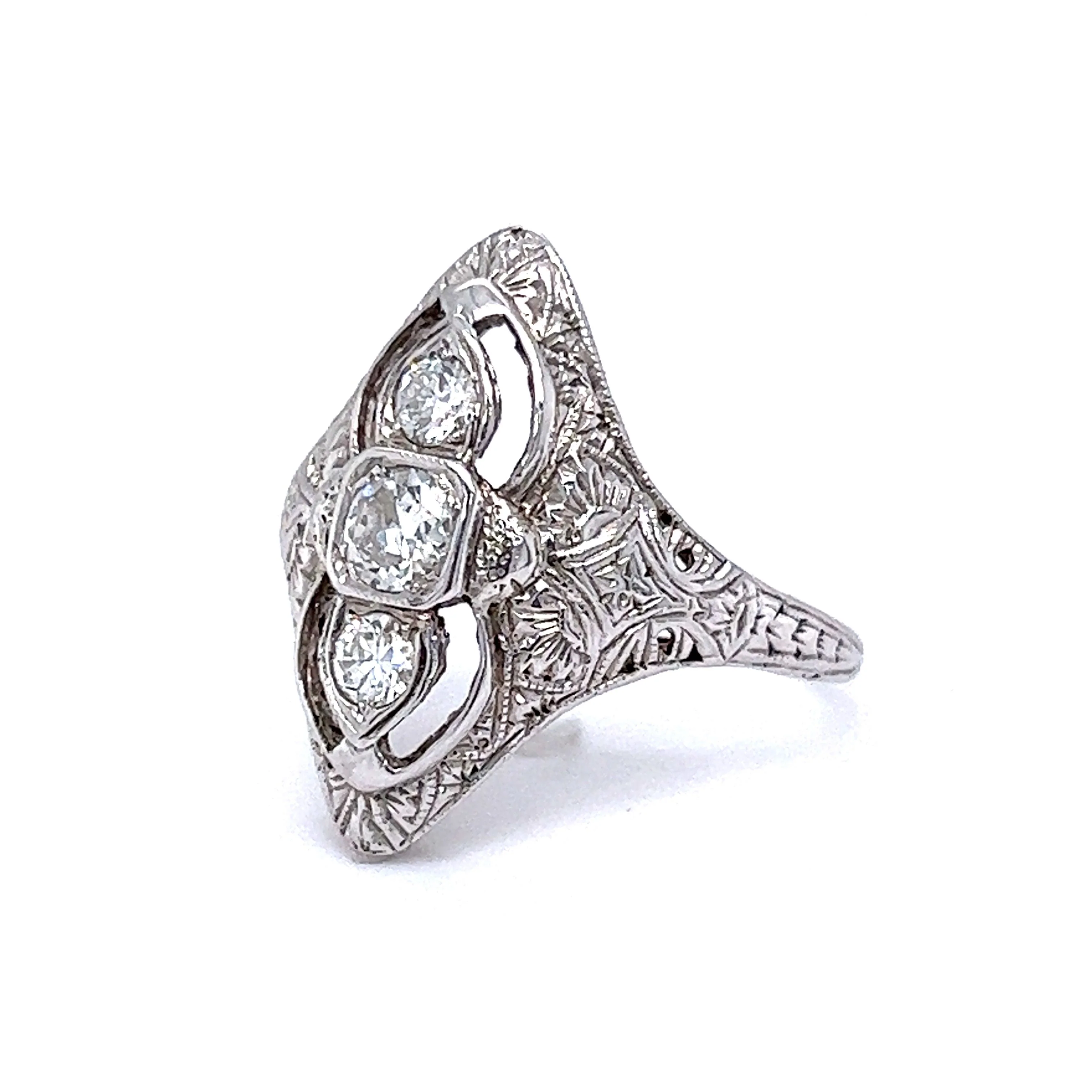 Art Deco Three Stone Diamond Ring in 18k White Gold - Image 2