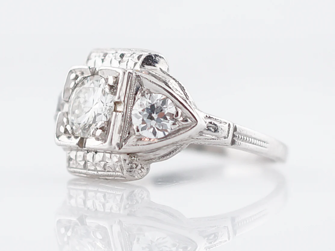 Art Deco Transitional Cut Diamond Ring in Platinum - Image 2
