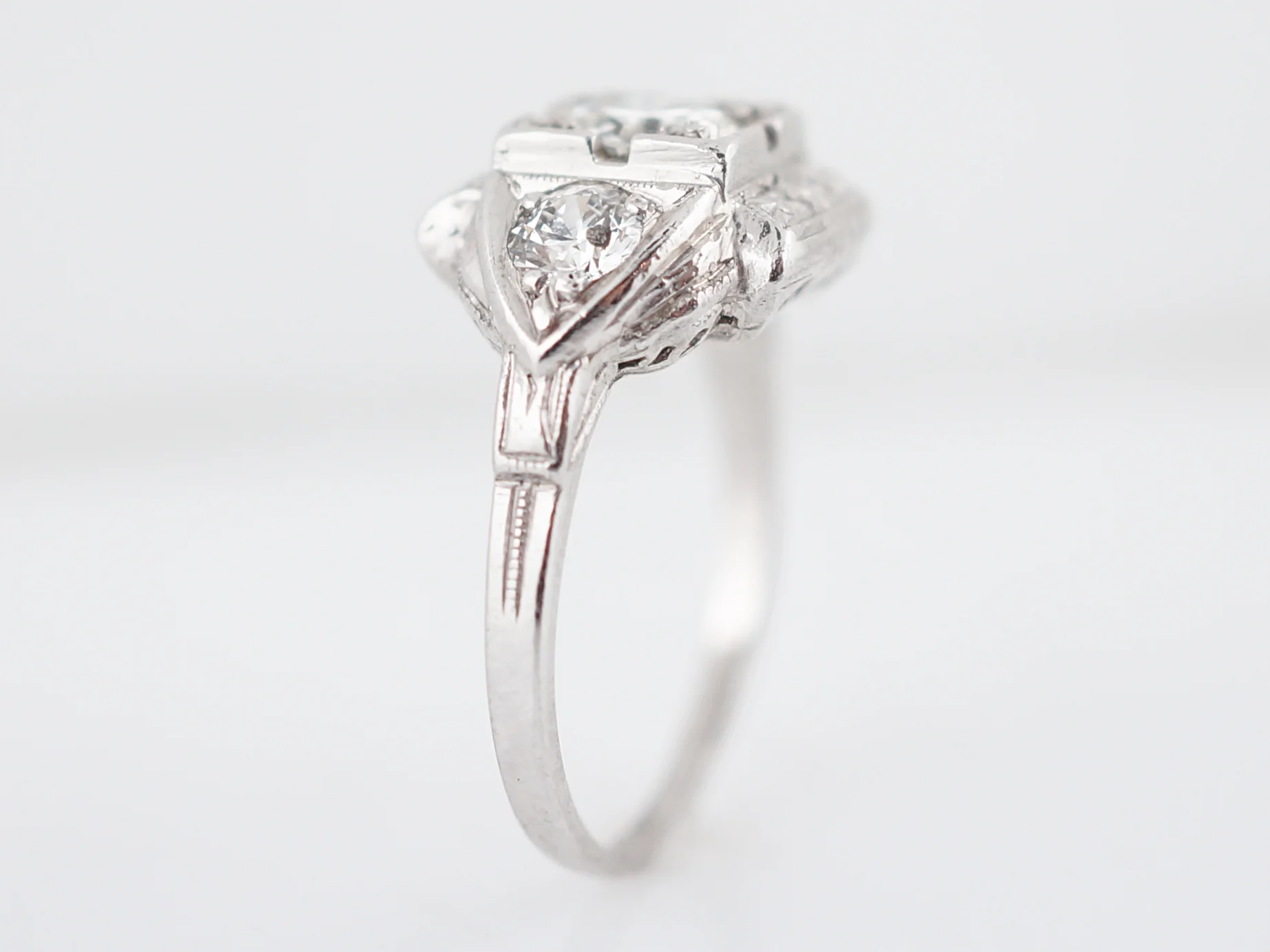 Art Deco Transitional Cut Diamond Ring in Platinum - Image 4