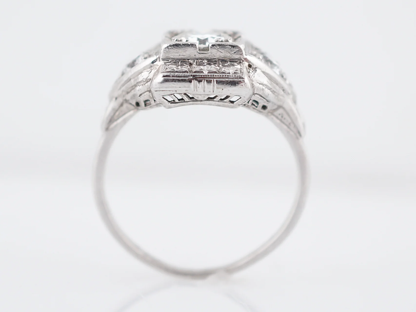 Art Deco Transitional Cut Diamond Ring in Platinum - Image 5