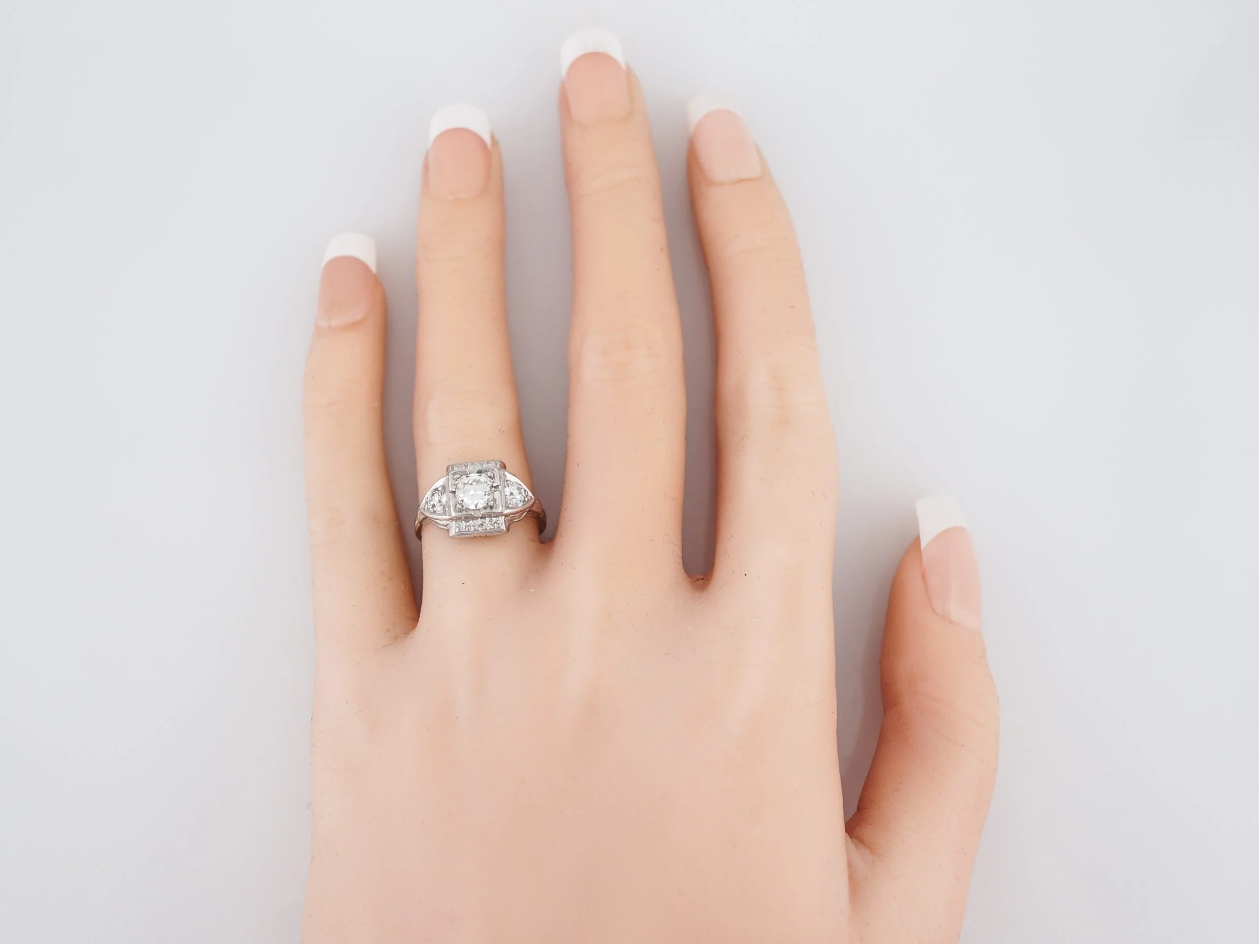 Art Deco Transitional Cut Diamond Ring in Platinum - Image 6