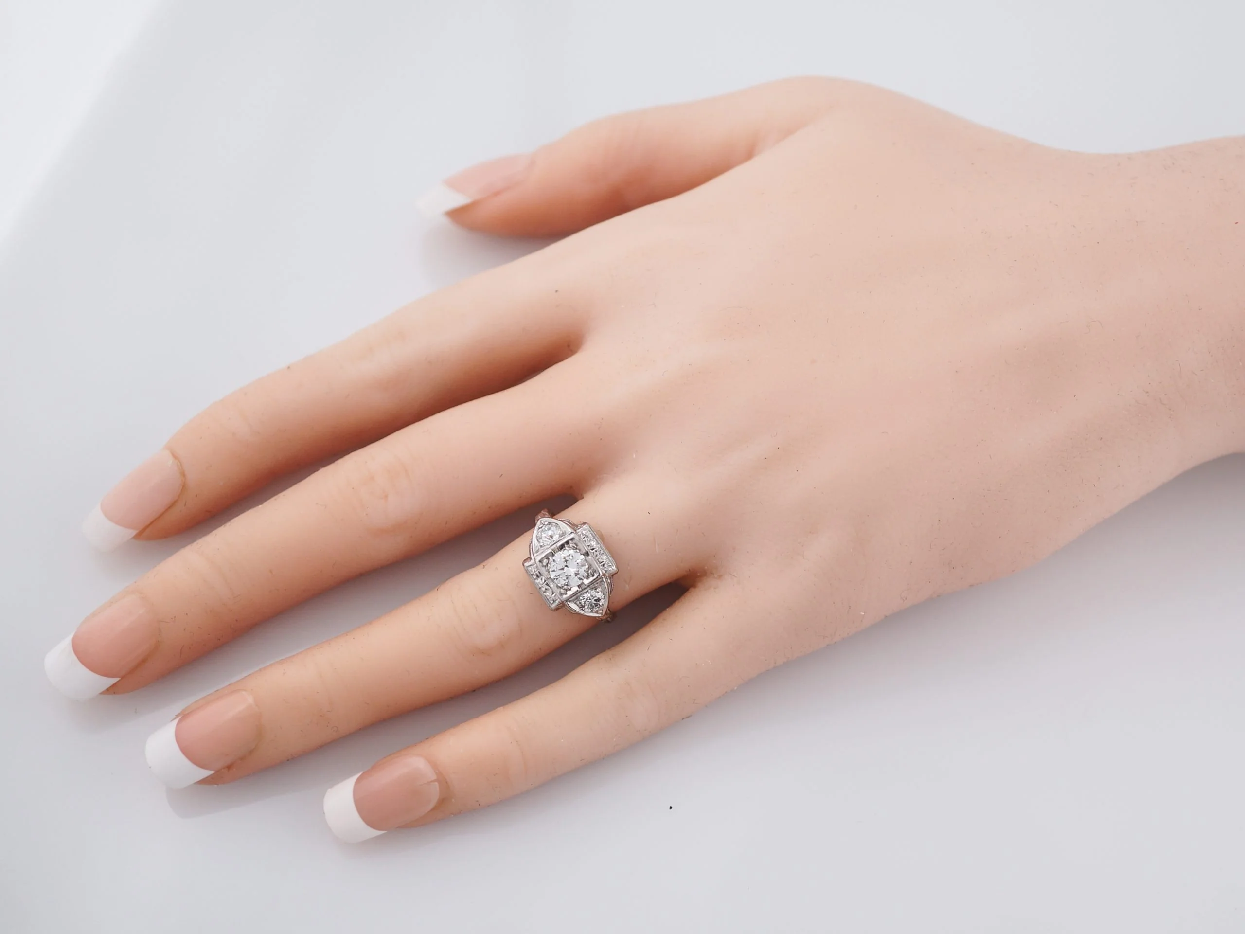 Art Deco Transitional Cut Diamond Ring in Platinum - Image 7