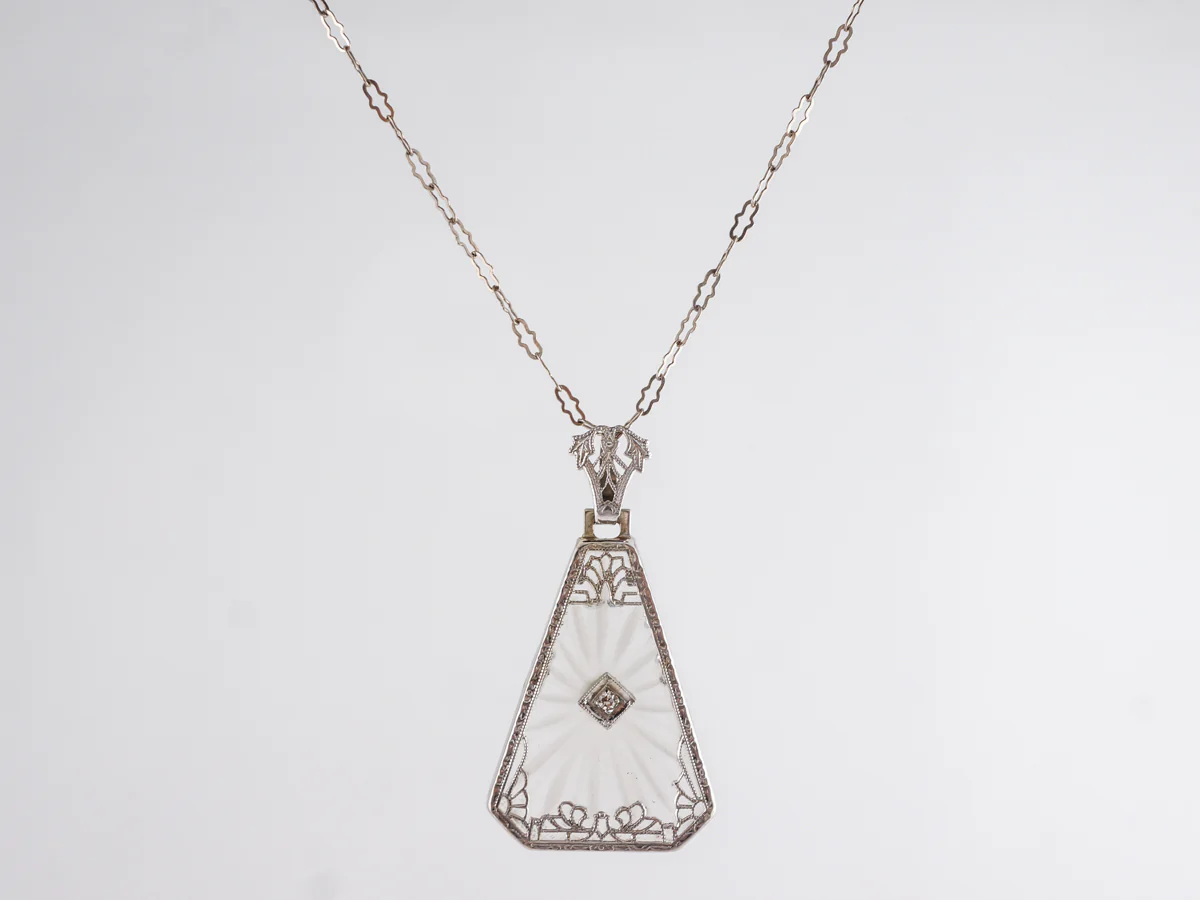 Art Deco Triangular Camphor Glass Filigree Necklace - Image 2
