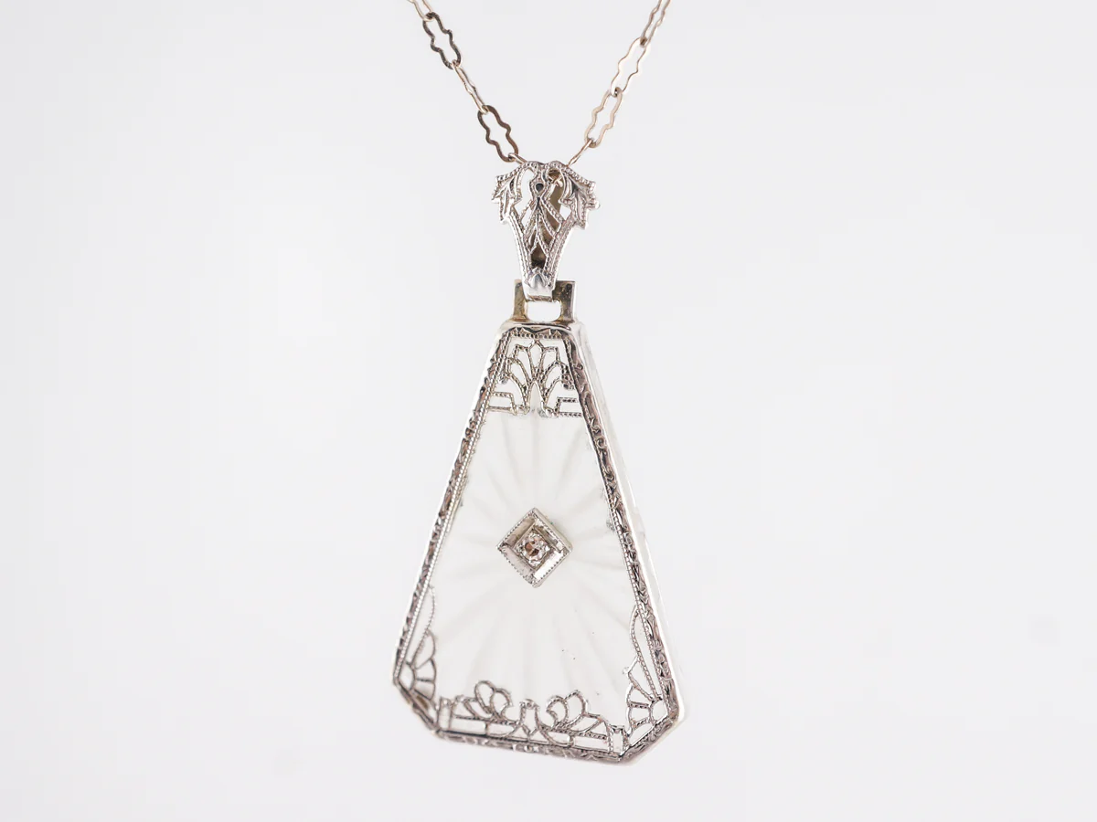 Art Deco Triangular Camphor Glass Filigree Necklace - Image 3