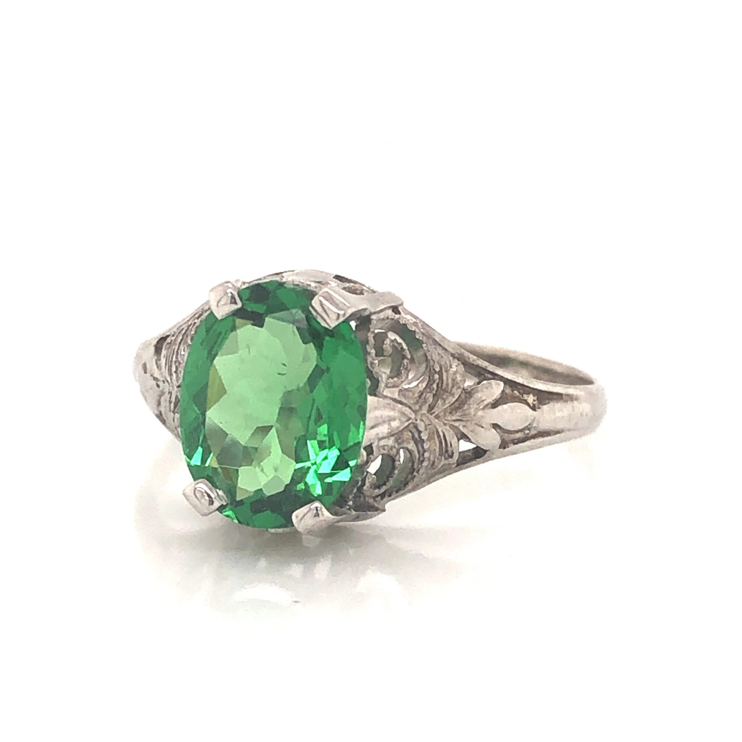 Art Deco Tsavorite Garnet Engagement Ring in 18k White Gold - Image 2