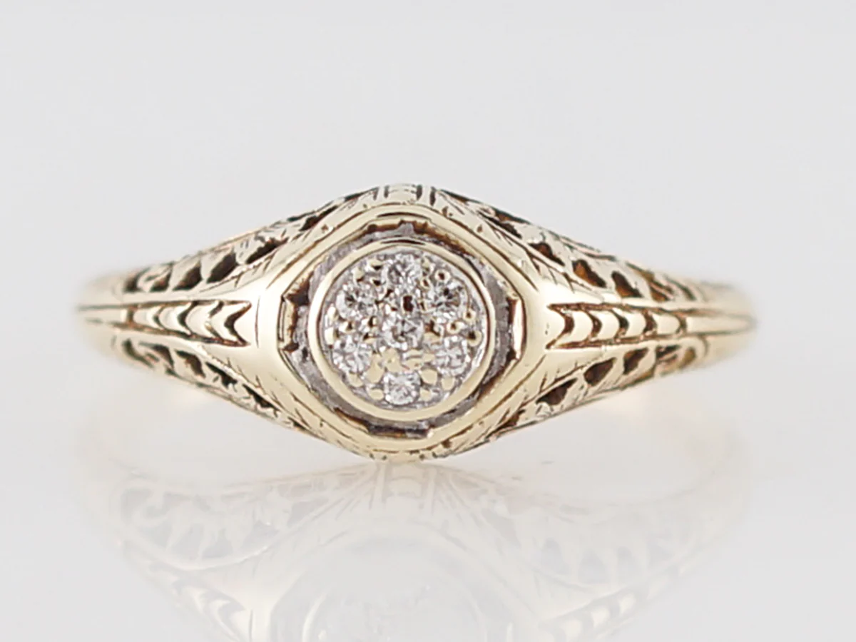 Art Deco Yellow Gold Diamond Filigree Engagement Ring