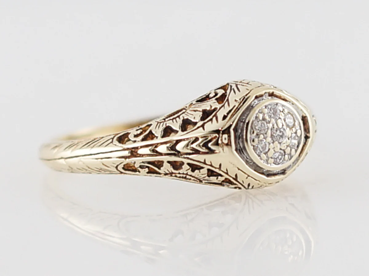 Art Deco Yellow Gold Diamond Filigree Engagement Ring - Image 3