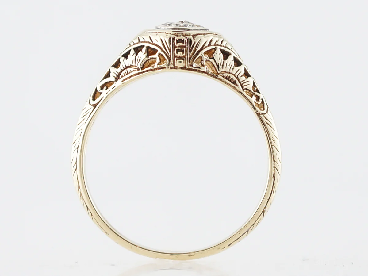 Art Deco Yellow Gold Diamond Filigree Engagement Ring - Image 4