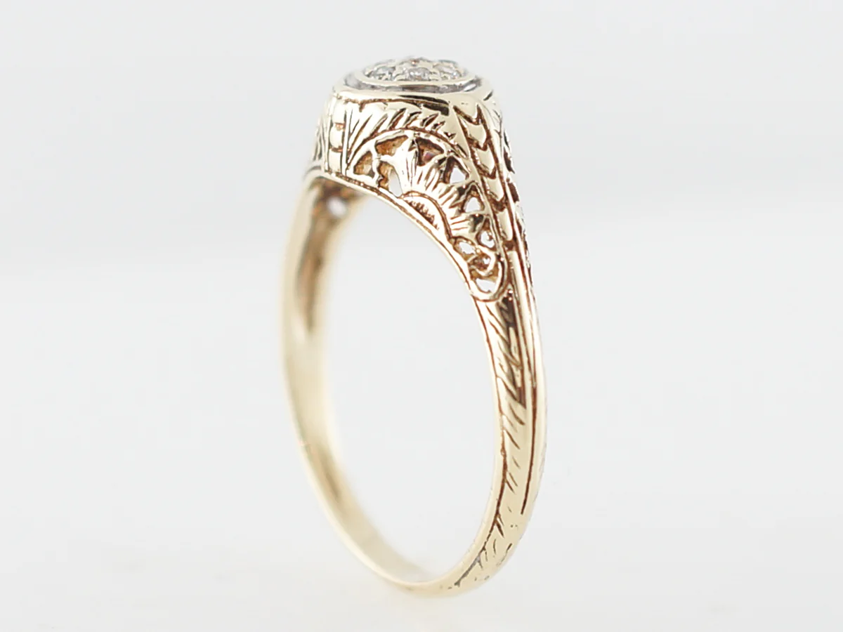 Art Deco Yellow Gold Diamond Filigree Engagement Ring - Image 5