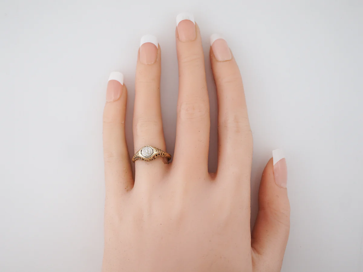 Art Deco Yellow Gold Diamond Filigree Engagement Ring - Image 6