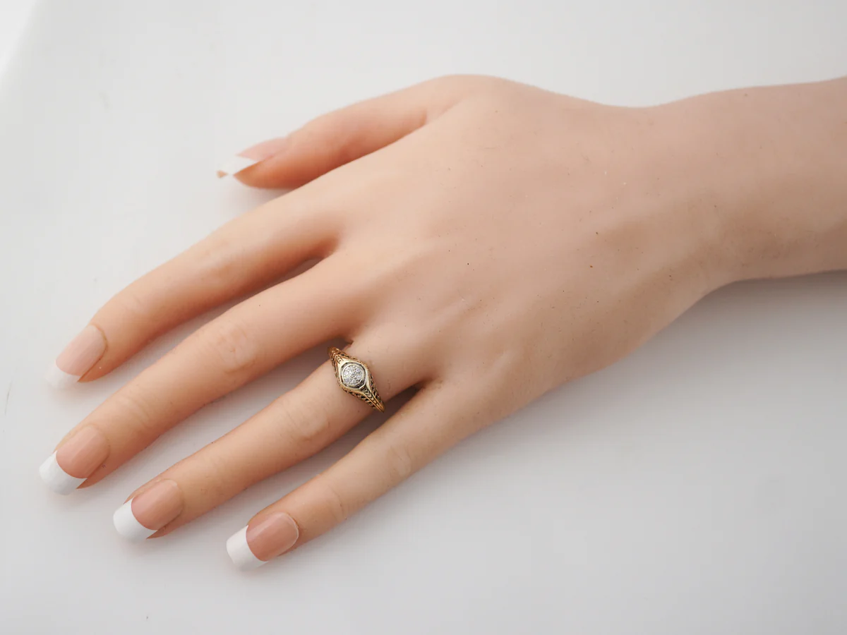 Art Deco Yellow Gold Diamond Filigree Engagement Ring - Image 7