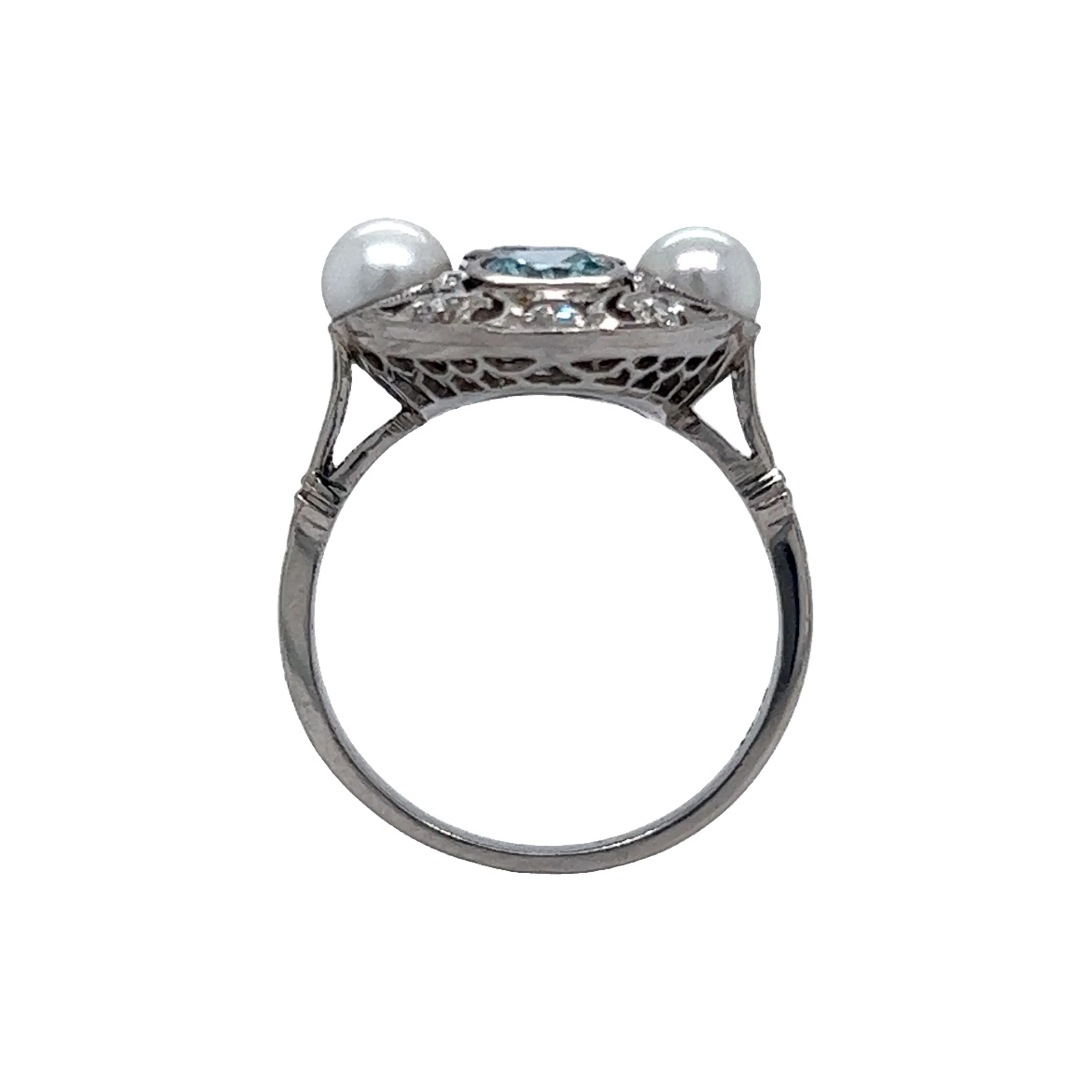 Art Deco Zircon Ring w/ Diamonds & Pearls in Platinum - Image 4