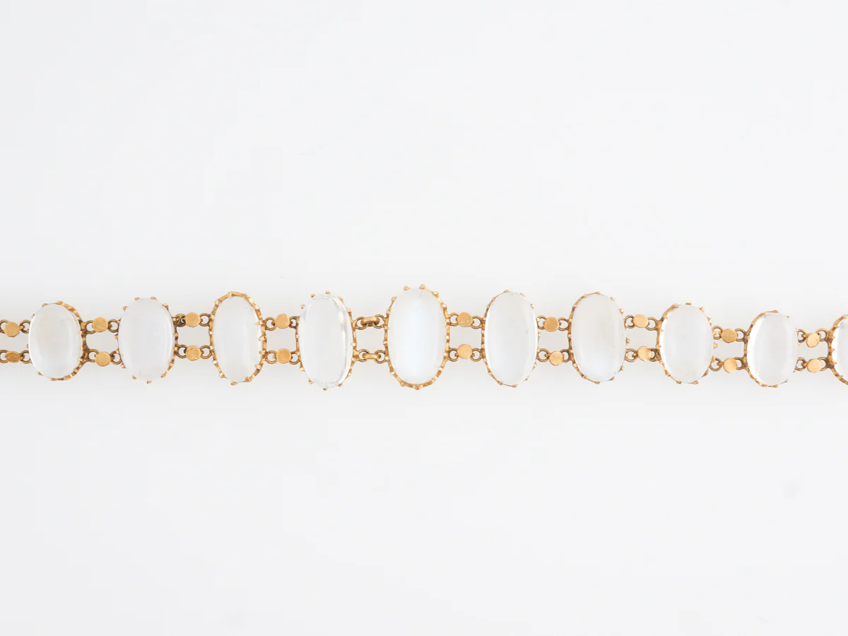 Art Nouveau Cabochon Moonstone Yellow Gold Bracelet in 14k - Image 2