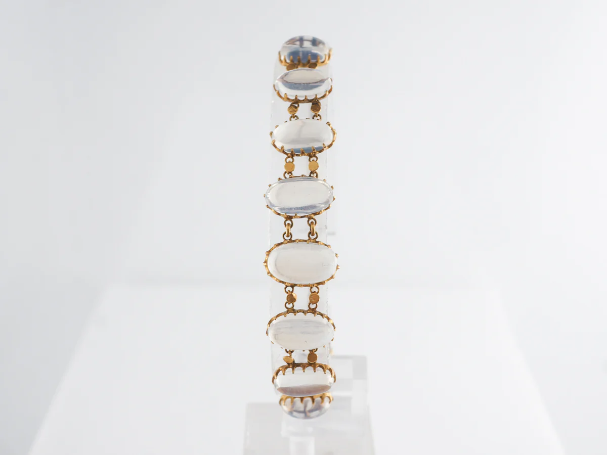 Art Nouveau Cabochon Moonstone Yellow Gold Bracelet in 14k - Image 3