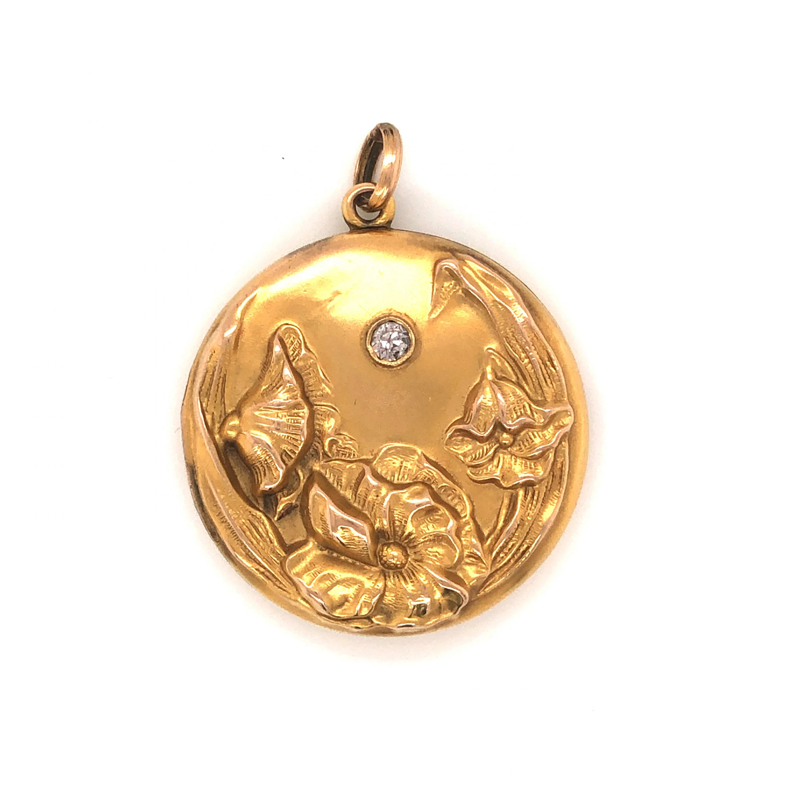 Art Nouveau Diamond Locket in 14k Yellow Gold