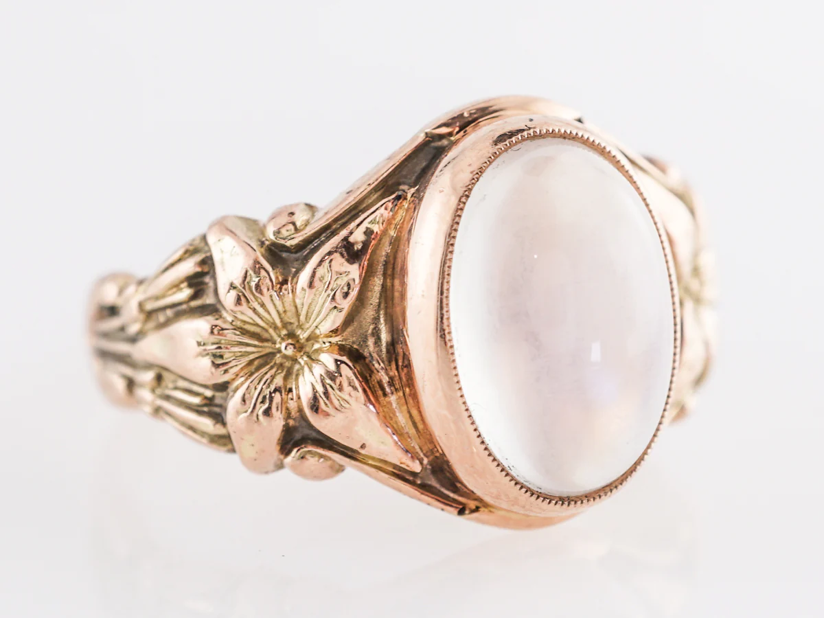 Art Nouveau Moonstone Cocktail Ring in 14k Yellow Gold - Image 3