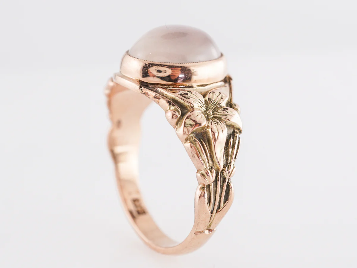 Art Nouveau Moonstone Cocktail Ring in 14k Yellow Gold - Image 5