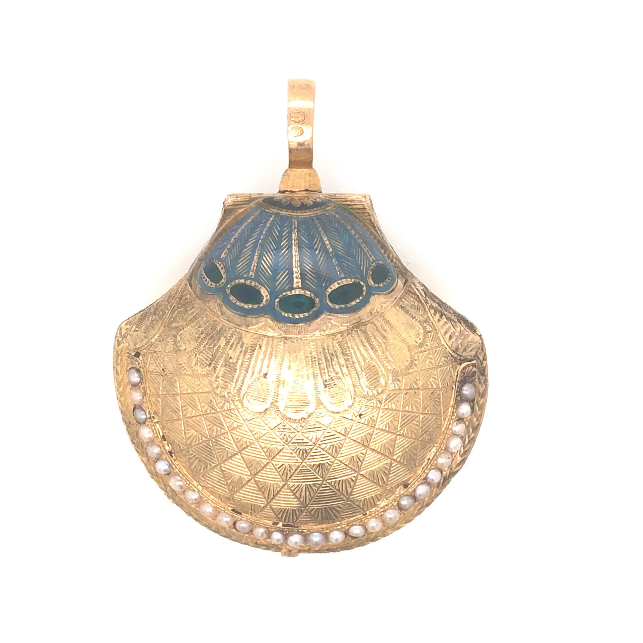 Art Nouveau Pearl Shell Pendant in 18k Yellow Gold - Image 2