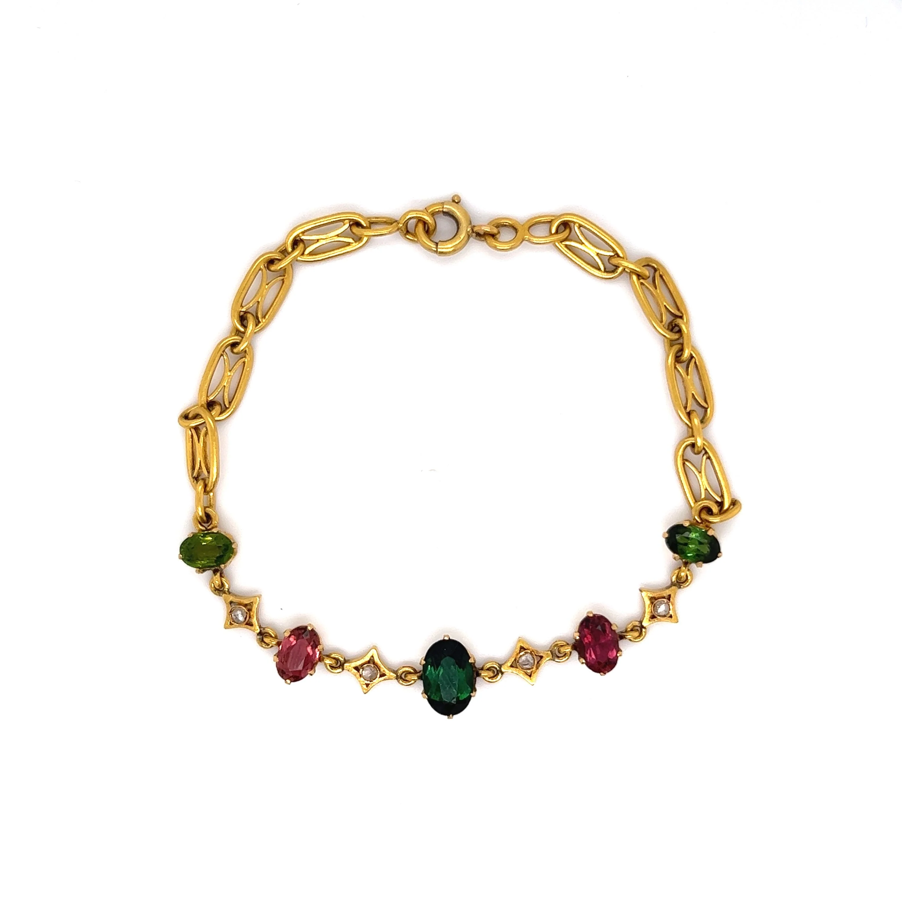 Art Nouveau Tourmaline & Diamond Bracelet in 18k Yellow Gold - Image 2