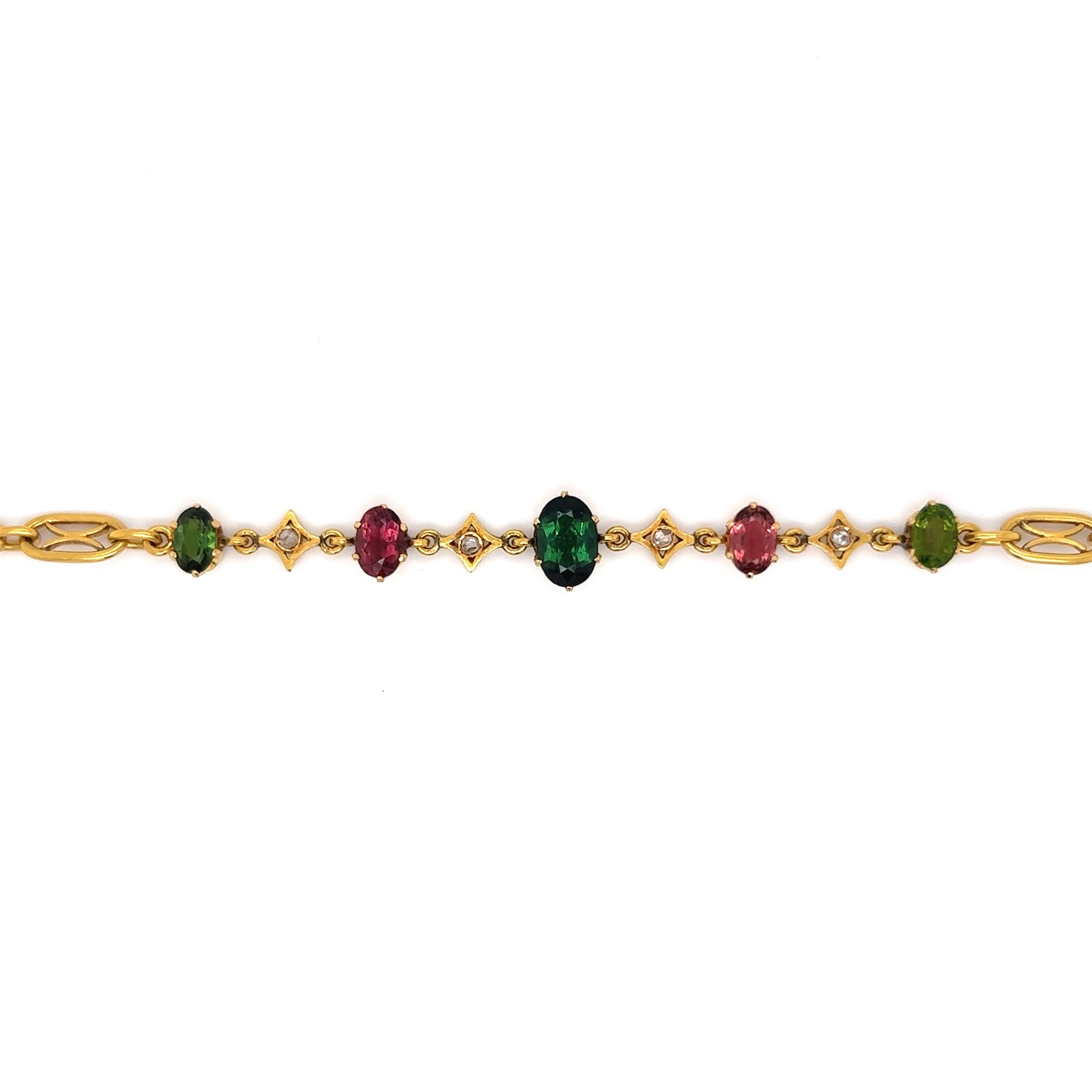 Art Nouveau Tourmaline & Diamond Bracelet in 18k Yellow Gold - Image 3