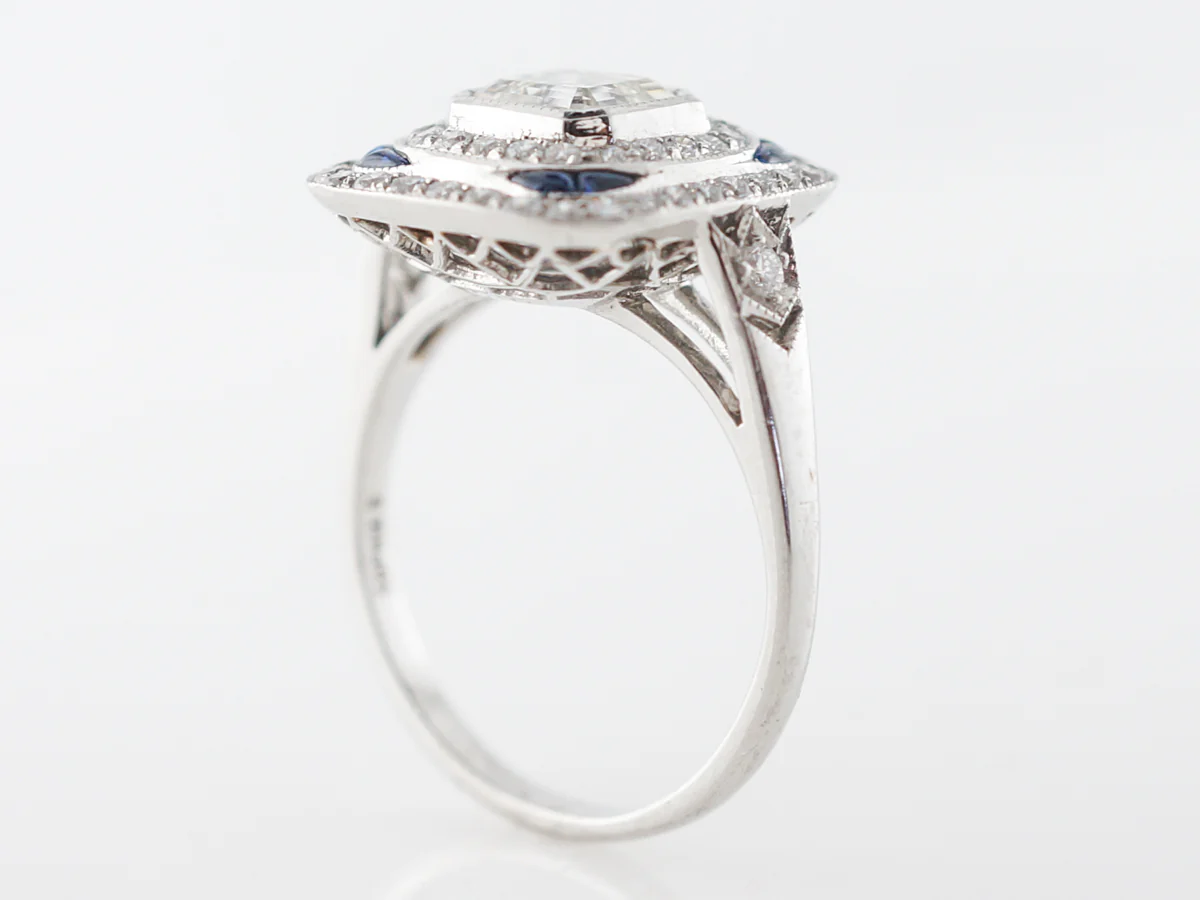Asscher Cut Diamond Engagement Ring w/ Sapphire Accents - Image 5