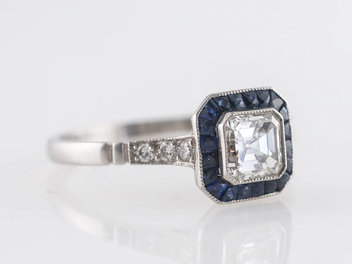 Asscher Cut Diamond & Sapphire Engagement in Platinum - Image 3