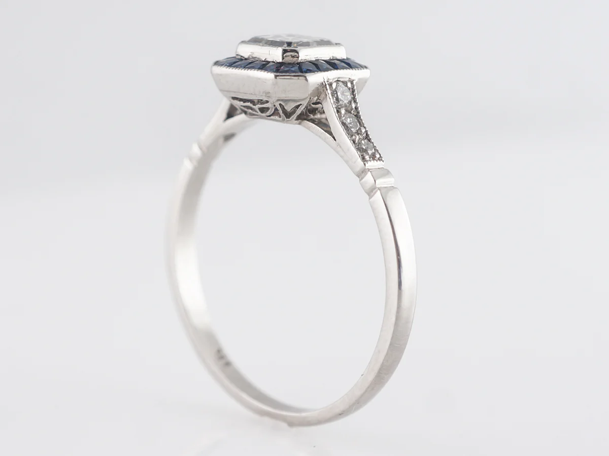 Asscher Cut Diamond & Sapphire Engagement in Platinum - Image 5