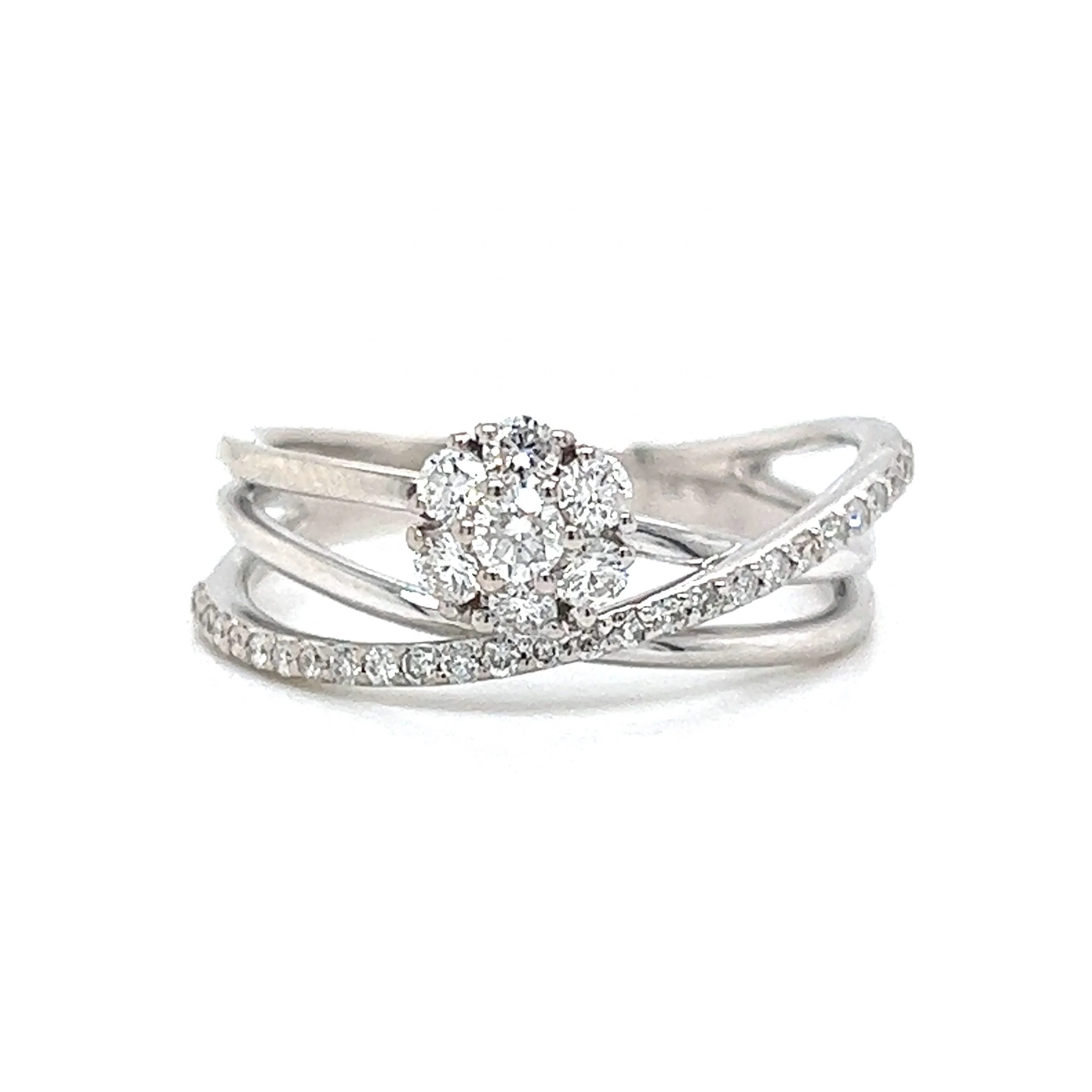 Asymmetrical Diamond Cluster Stacking Ring in 14k White Gold