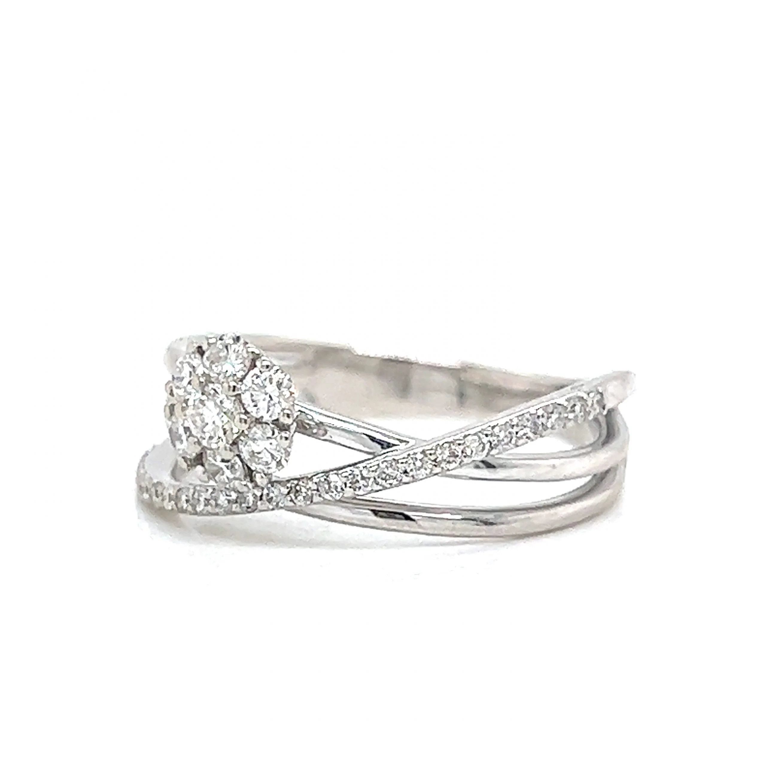 Asymmetrical Diamond Cluster Stacking Ring in 14k White Gold - Image 2