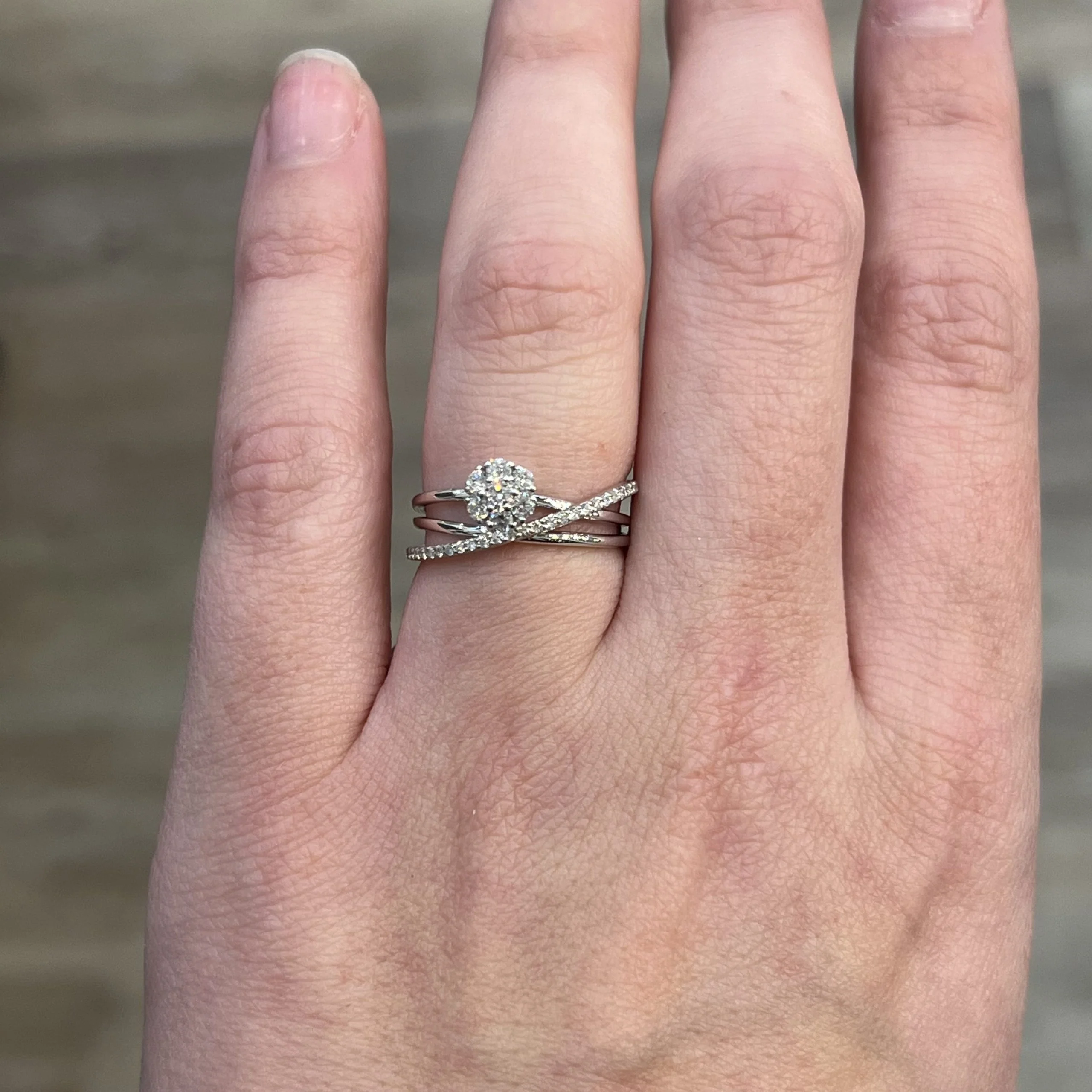 Asymmetrical Diamond Cluster Stacking Ring in 14k White Gold - Image 6