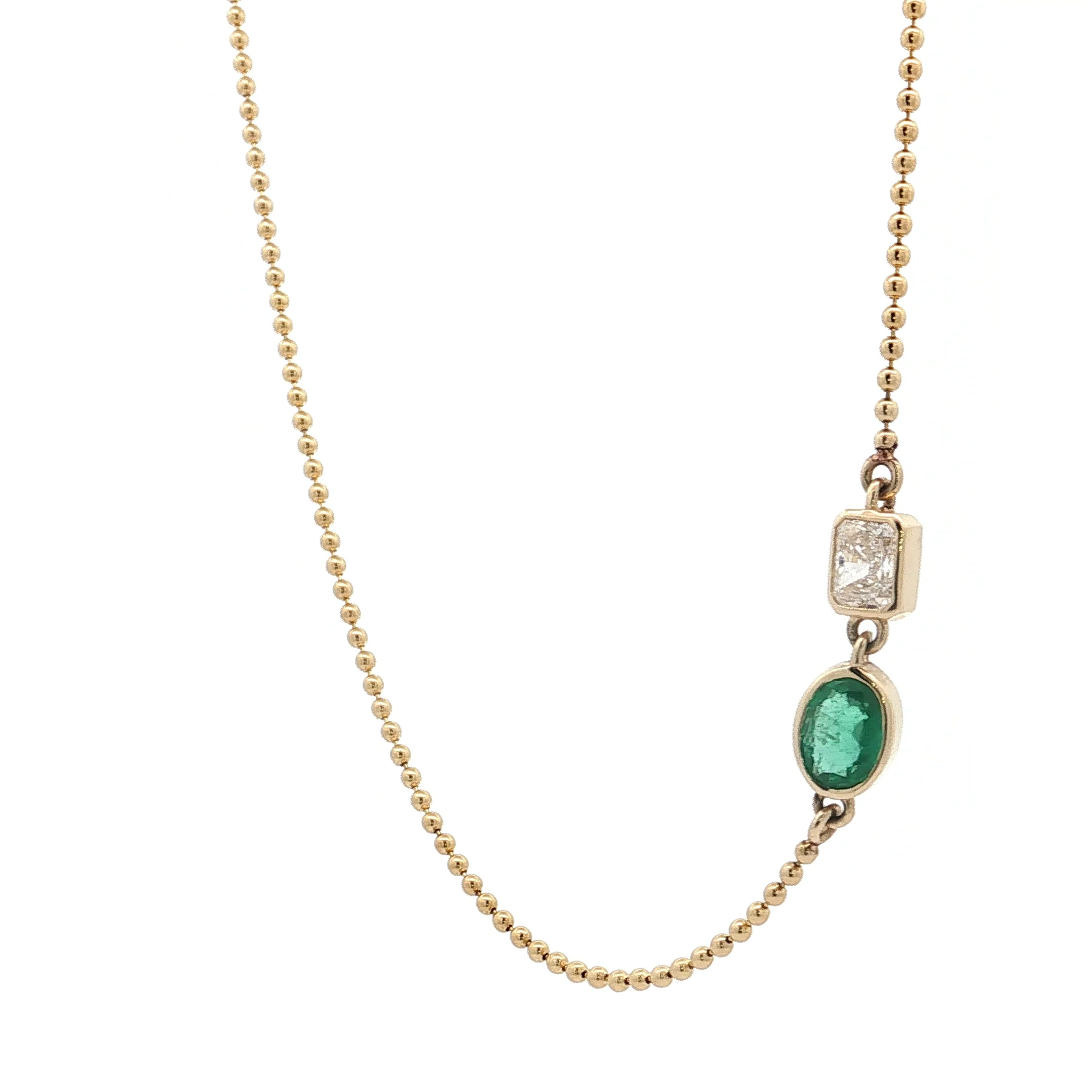 Asymmetrical Emerald & Diamond Necklace 14k - Image 2
