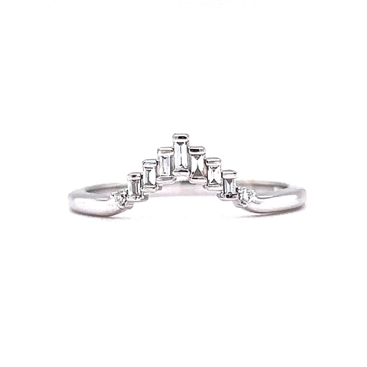 Baguette Cut Contoured Diamond Wedding Band in 14k White Gold