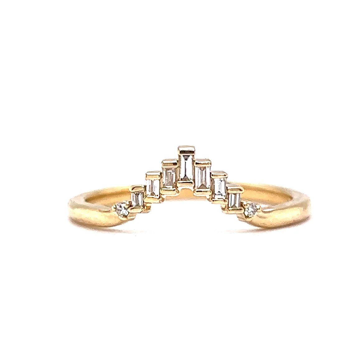 Baguette Cut Diamond Contoured Wedding Band in 14k Yellow Gold