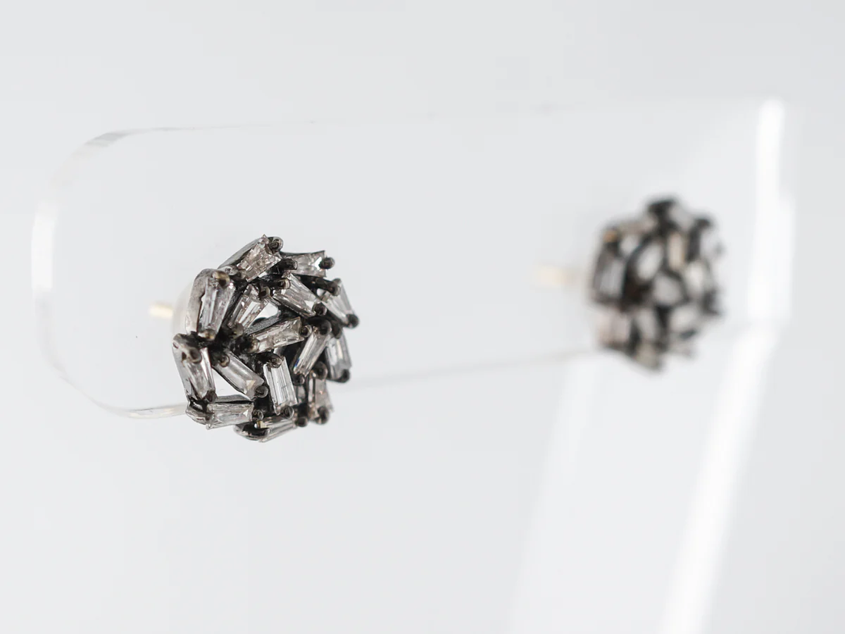 Baguette Cut Diamond Earrings in Sterling Silver - Image 2