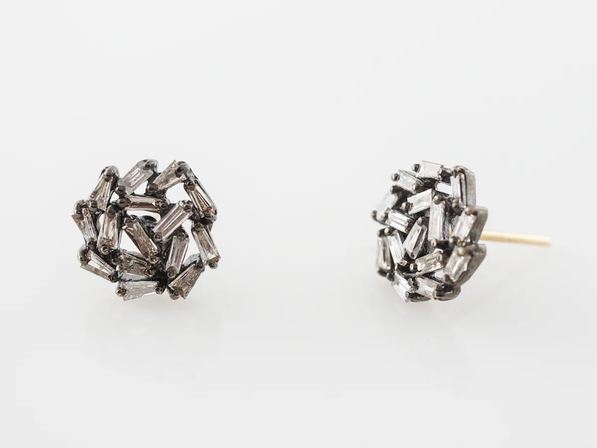 Baguette Cut Diamond Earrings in Sterling Silver - Image 4