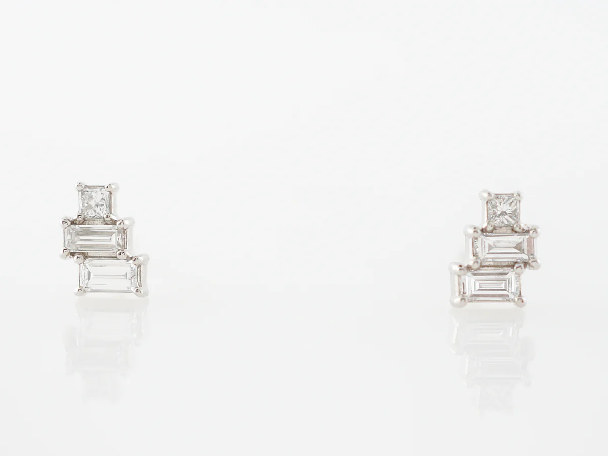Baguette Diamond Stud Earrings in 14k White Gold