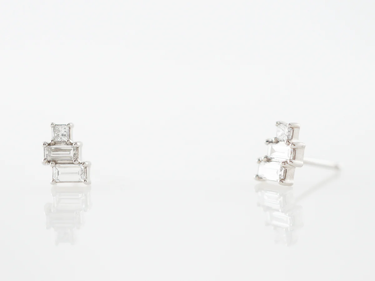 Baguette Diamond Stud Earrings in 14k White Gold - Image 2