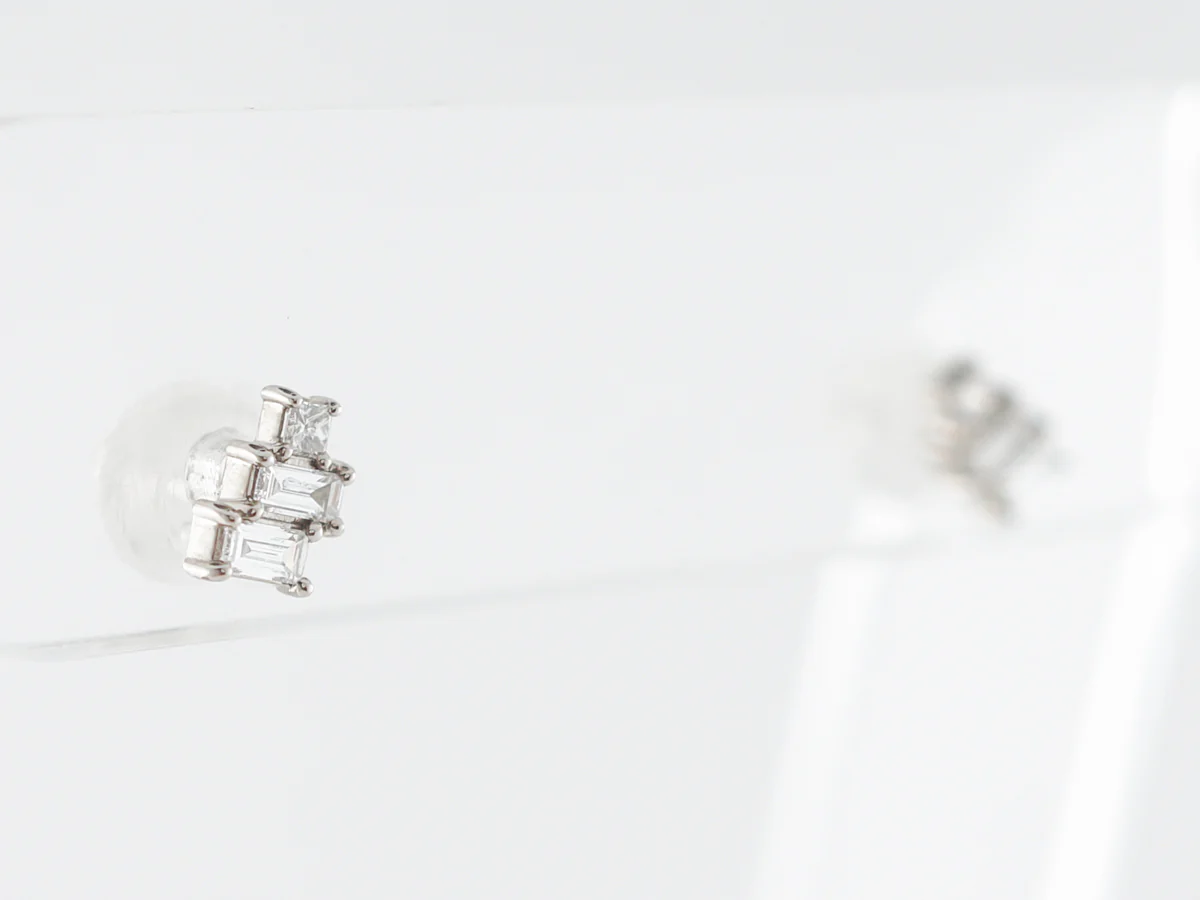 Baguette Diamond Stud Earrings in 14k White Gold - Image 4