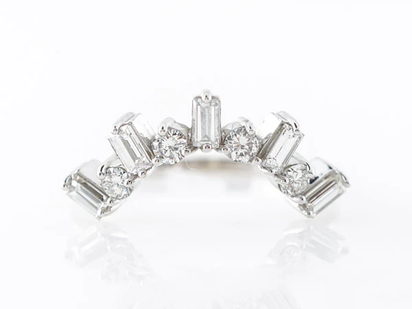 Baguette & Round Diamond Band in 14k White Gold