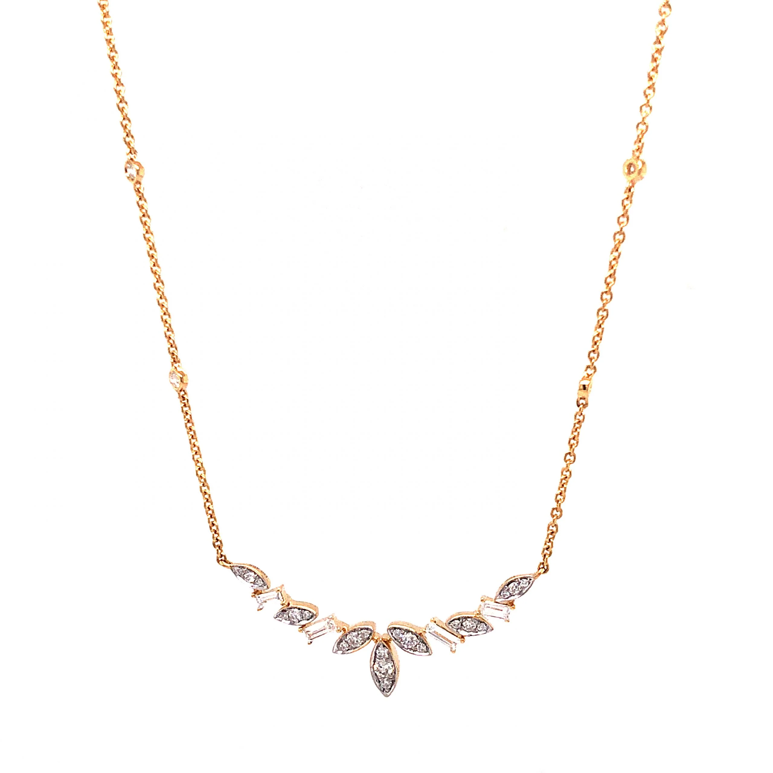 Baguette & Round Diamond Pendant Necklace in 18k Yellow Gold