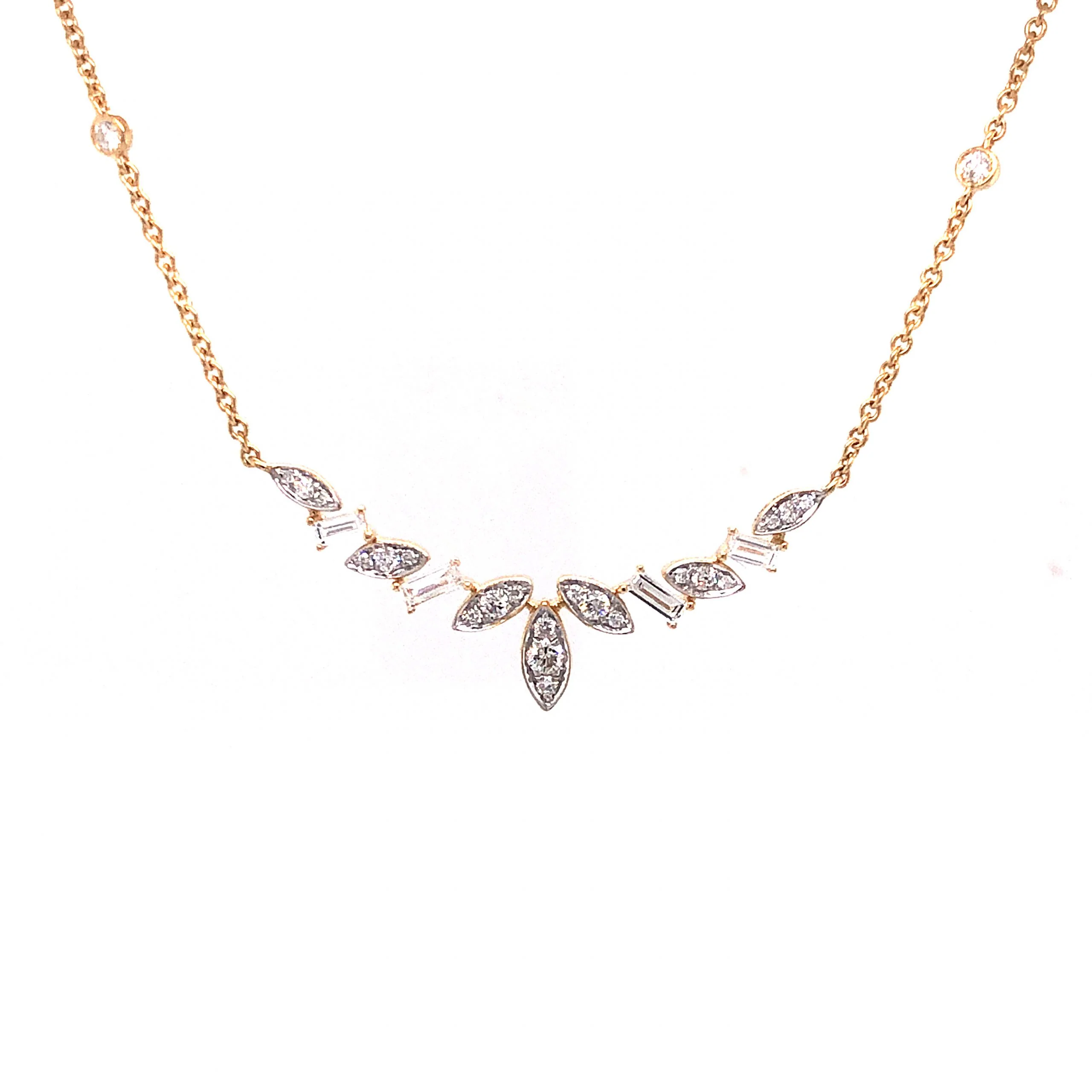 Baguette & Round Diamond Pendant Necklace in 18k Yellow Gold - Image 2