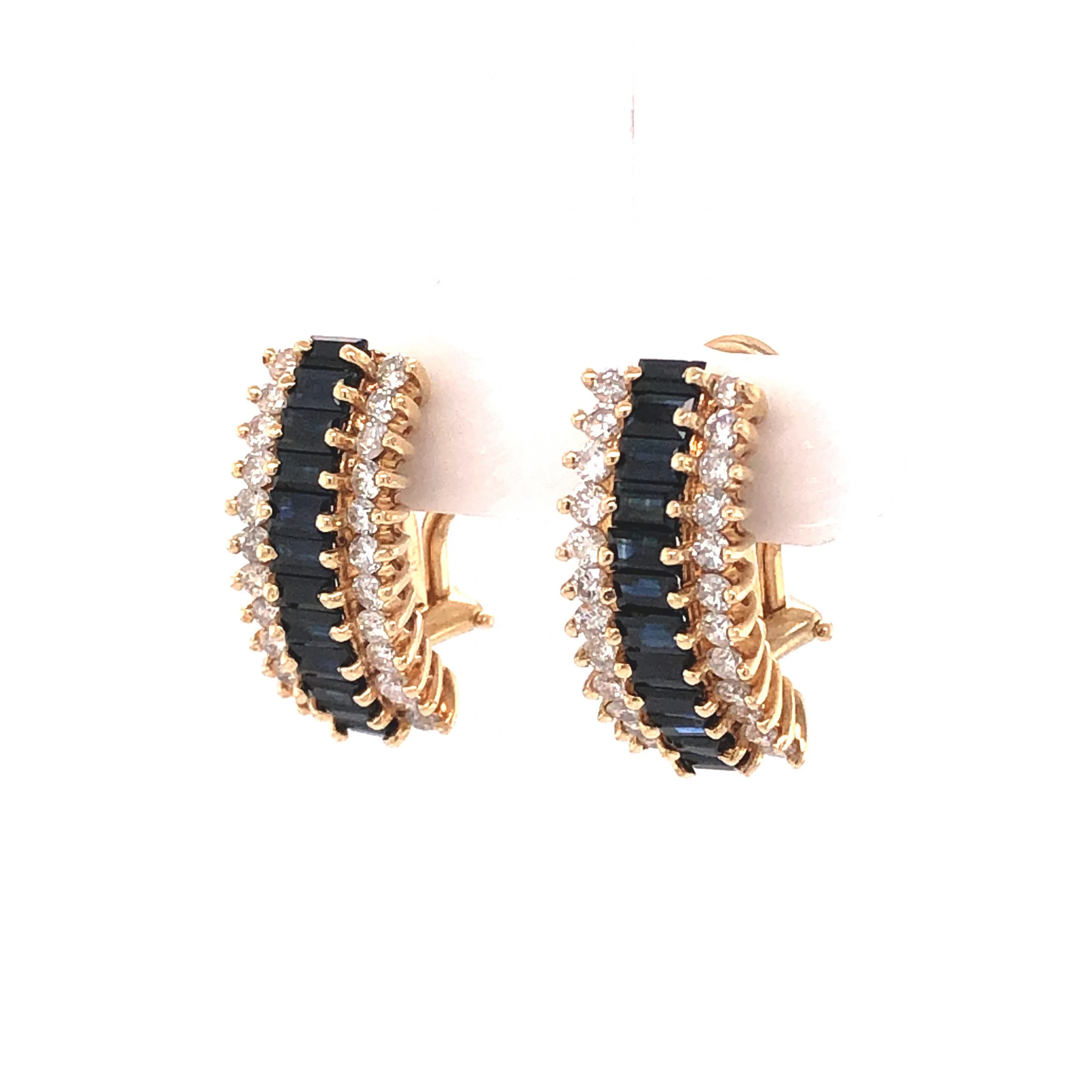 Baguette Sapphire & Round Diamond Earrings in 14k Yellow Gold - Image 2