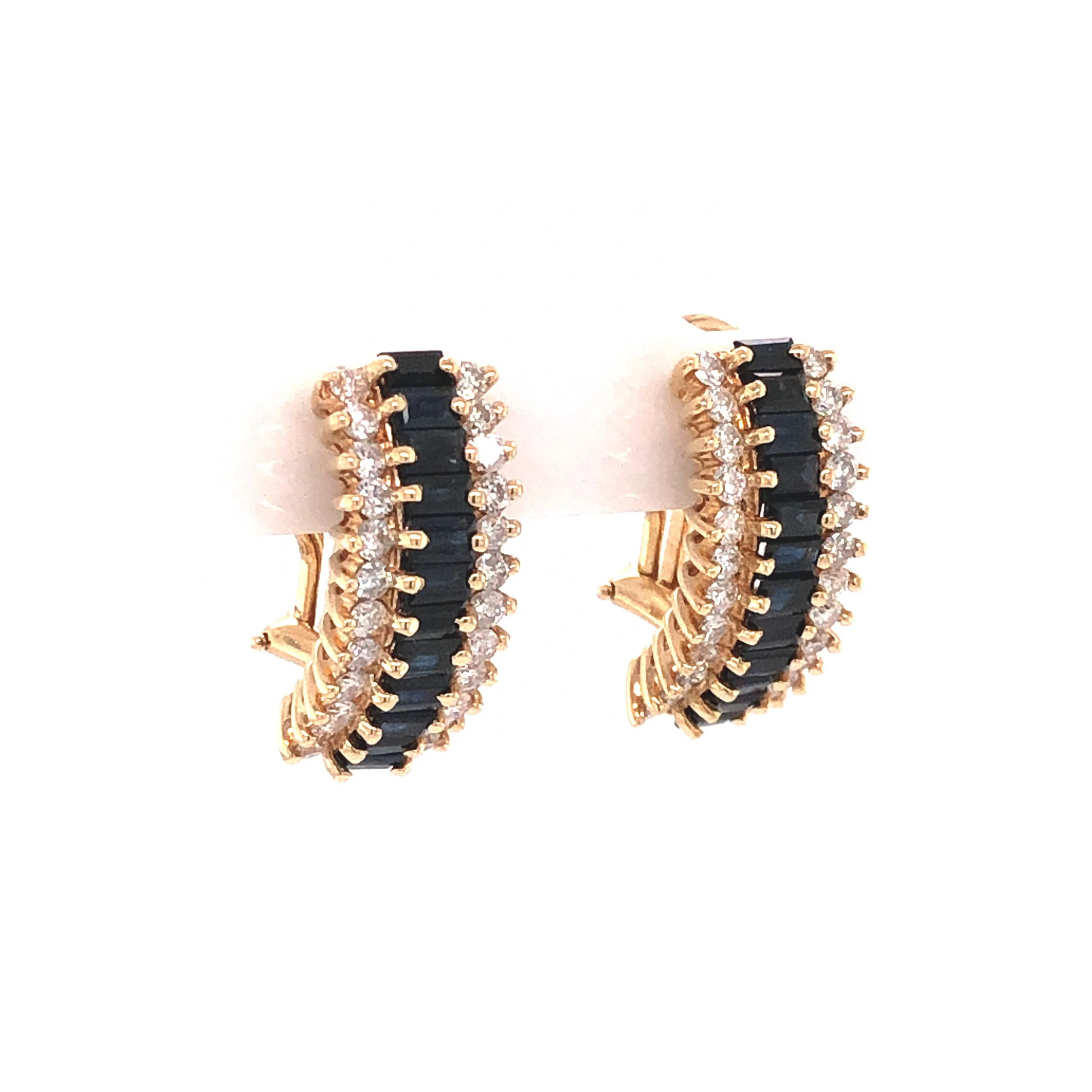Baguette Sapphire & Round Diamond Earrings in 14k Yellow Gold - Image 3