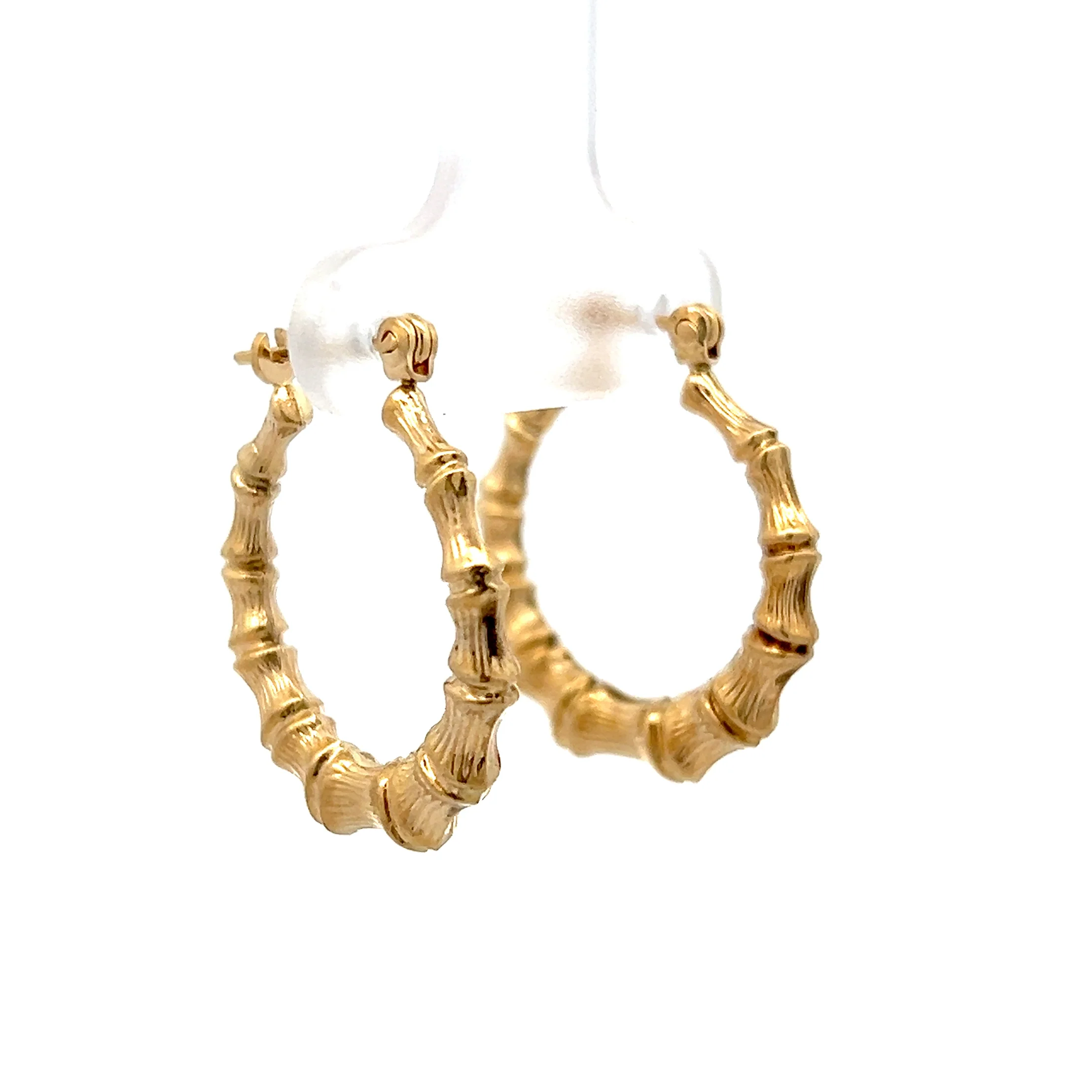 Bamboo Texture Hoop Earrings in 14k Yellow Gold - Image 3