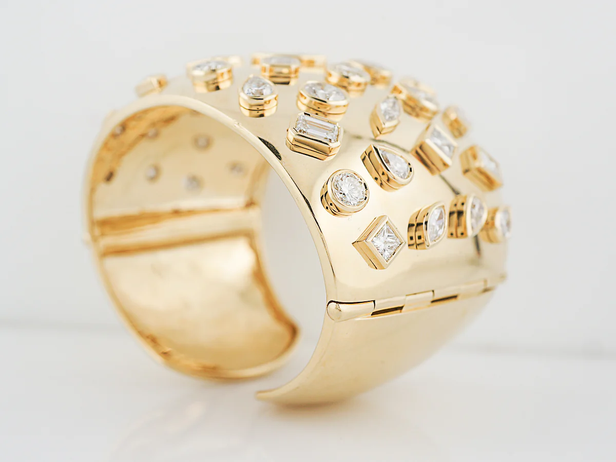 Bangle Bracelet Modern 24.43 Pear, Square, Emerald, Oval, Asscher & Marquee Cut Diamonds in 18K Yellow Gold - Image 5